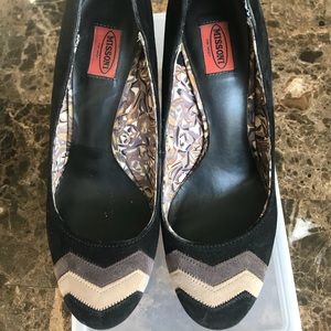 Cute suede block heel pumps.